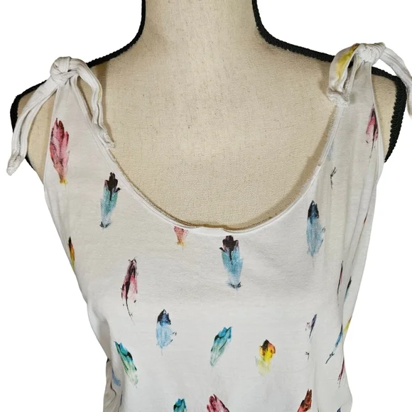 Swildens Beach Cover Up Dress, White W/ Colorful Feathers, Small - Picture 2 of 9